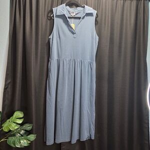 C&C California Sunwashed Sleeveless Midi Dress Vintage Indigo Cotton Pockets M